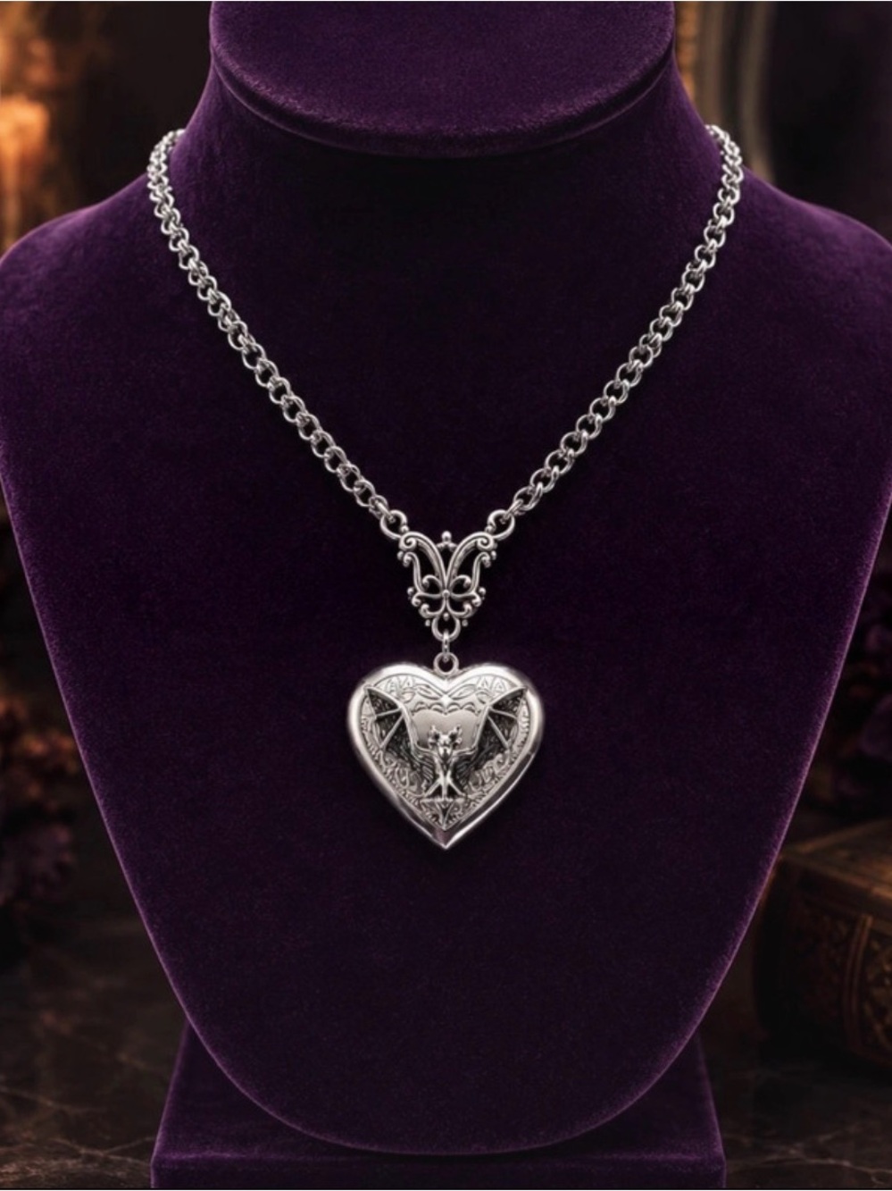Silver Heart Pendant Necklace - Women's Romantic Filigree Jewelry Locket New
